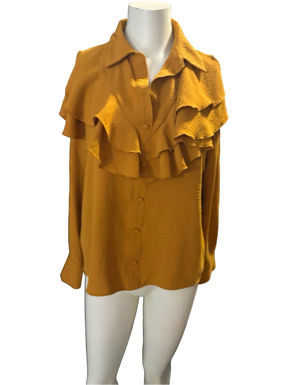 Investments Mustard Ruffle Button-Front Blouse